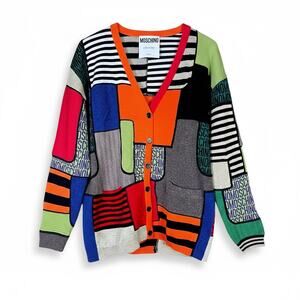 Moschino Couture Jeremy Scott US 6 Patchwork Wool Cardigan Sweater